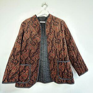 Womens Quilted Paisley Tapestry Jacket With Pockets Black Multicolor Lightweight